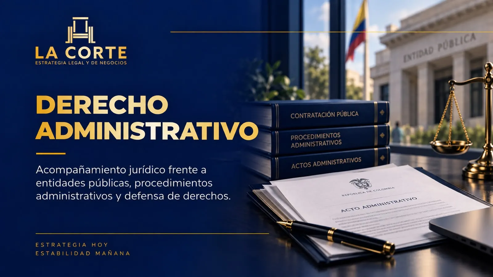 Ciudadanos frente a una entidad pública, con el sello oficial de una actuación administrativa